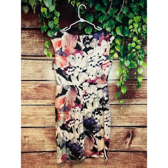 Suzi Chin Maggie Boutique Sheath Midi Dress SILK Floral Watercolor Sleeveless 12 - Picture 6 of 8